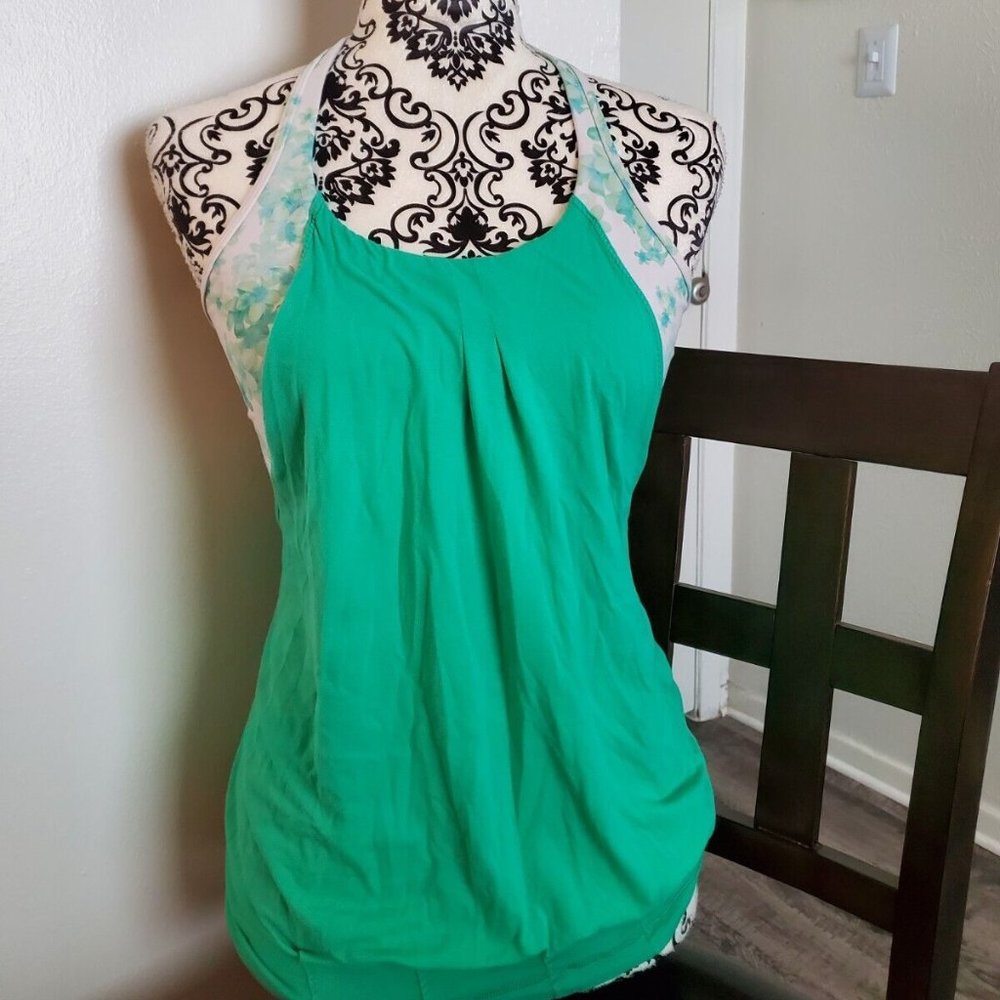Lululemon Active Fitness Racerback Pleated Design Open Sides Women Green S GUC